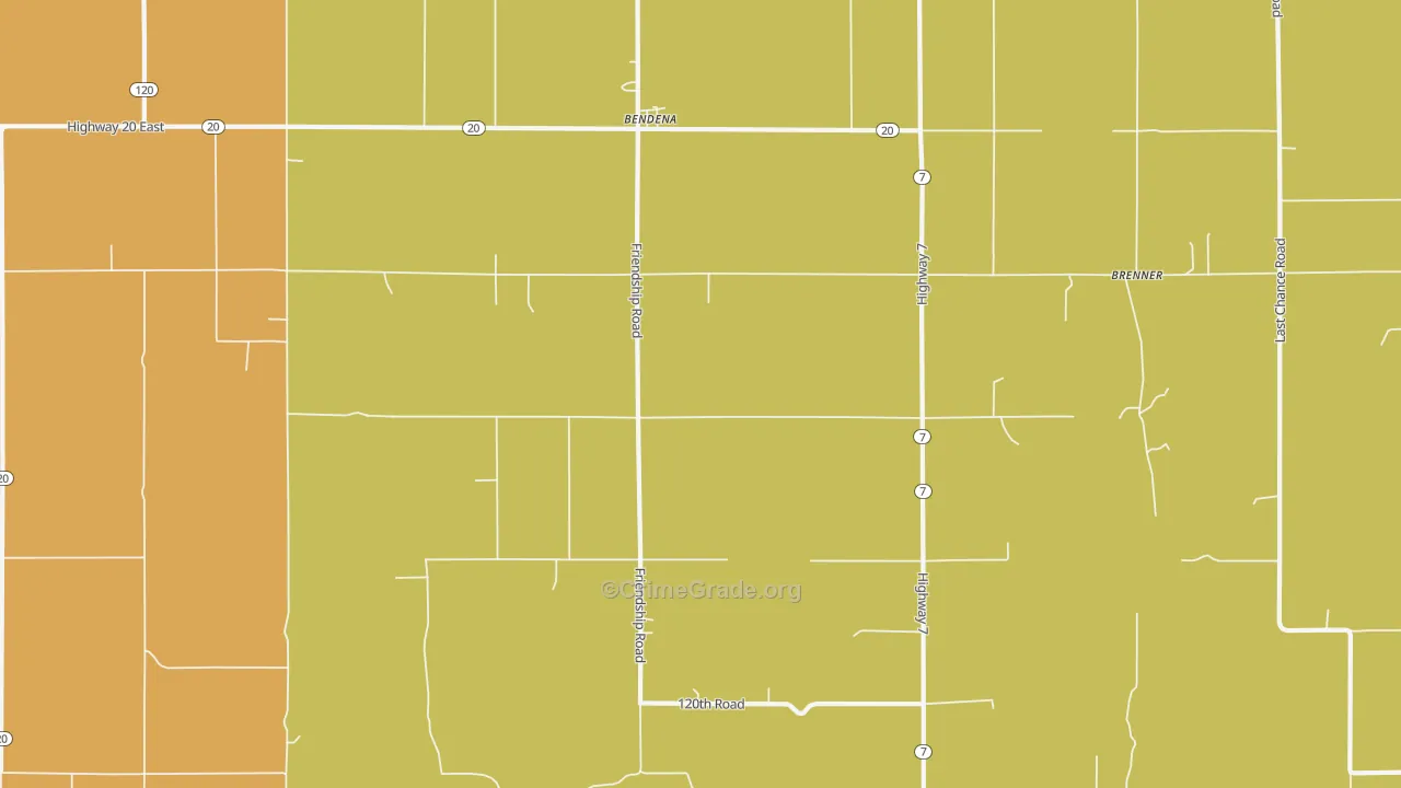 Bendena, KS Map of Theft Rates