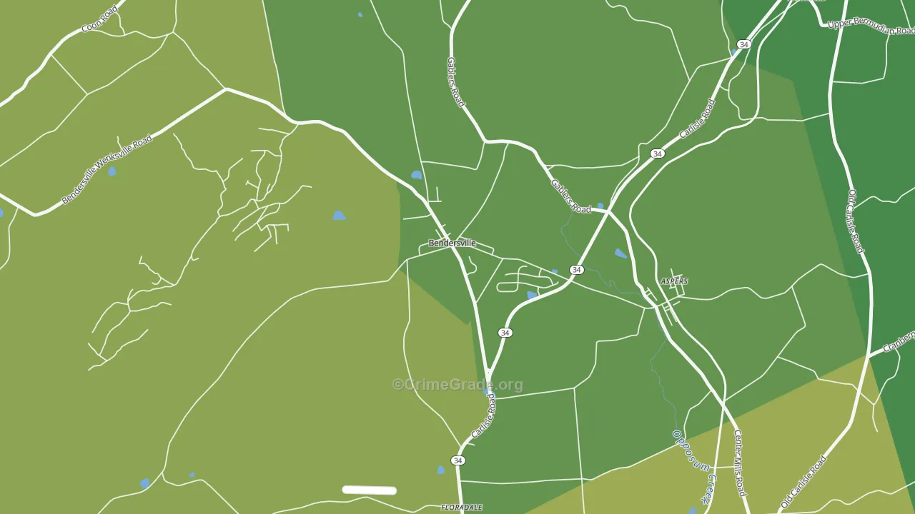 Bendersville, PA Map of Theft Rates