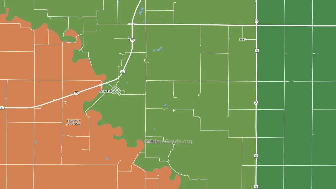 Benedict, KS Map of Theft Rates