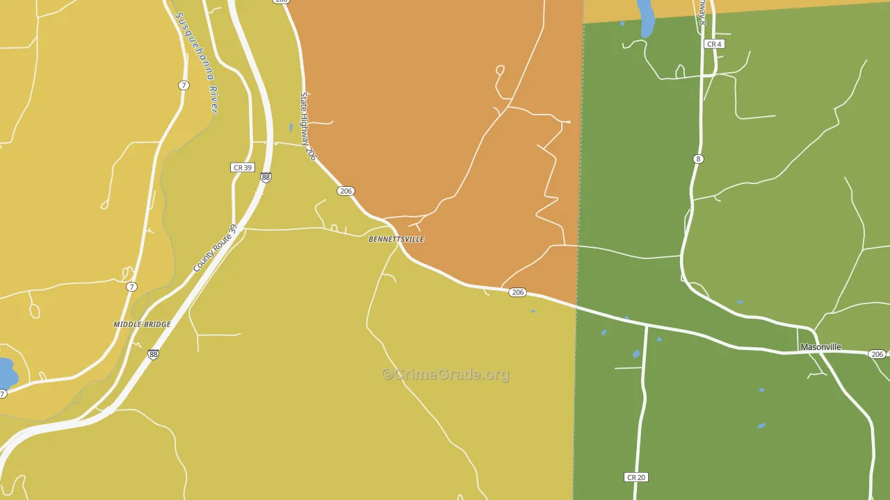 Bennettsville, NY Map of Theft Rates