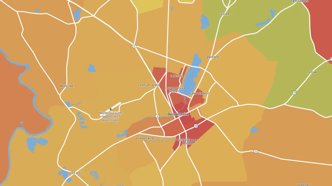 Bennettsville, SC Map of Theft Rates