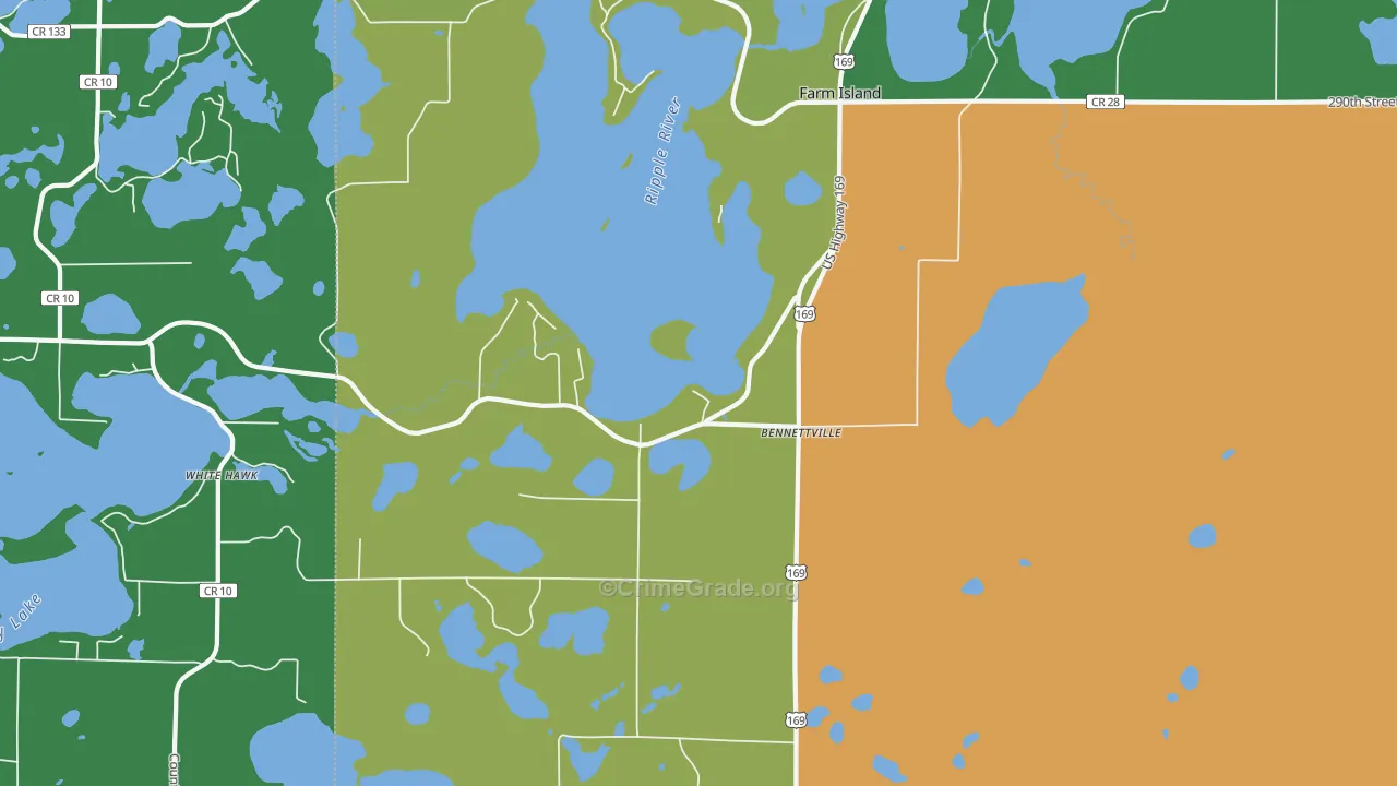 Bennettville, MN Map of Theft Rates