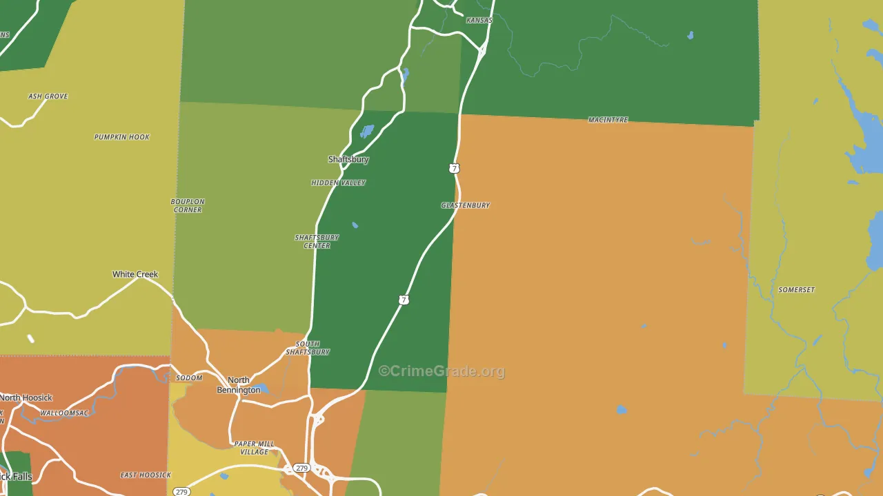 Bennington County, VT Map of Theft Rates