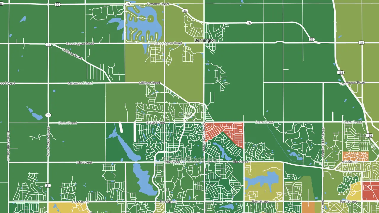 Bennington, NE Map of Theft Rates