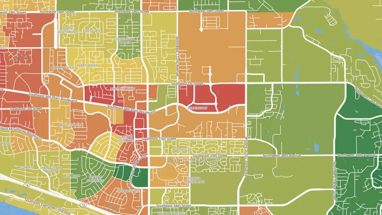Bennington, Vancouver, WA Map of Theft Rates