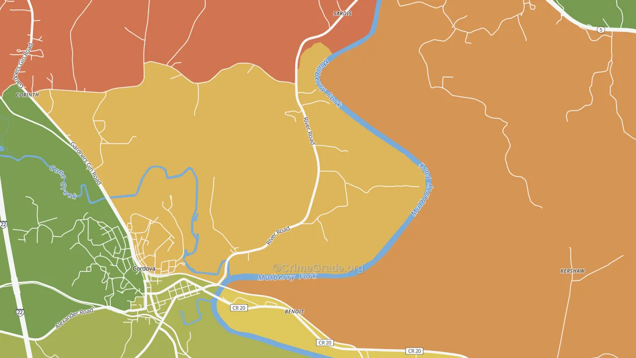 Benoit, AL Map of Theft Rates