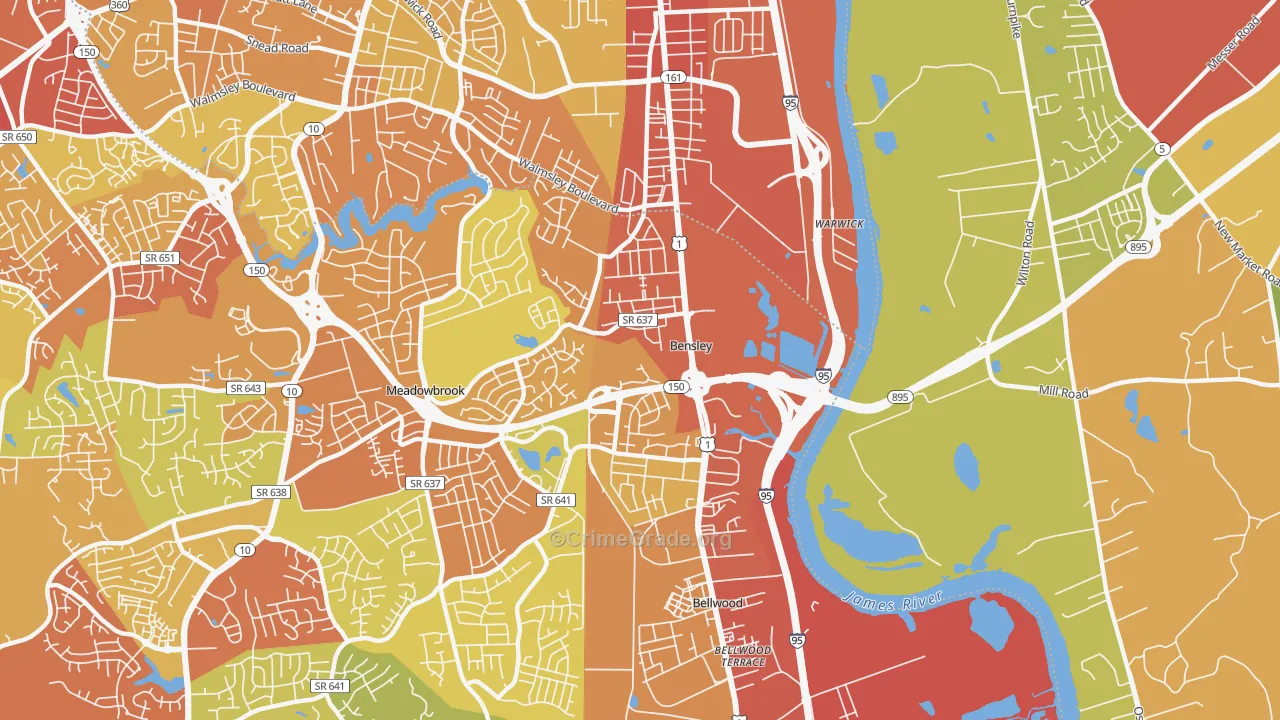 Bensley, VA Map of Theft Rates