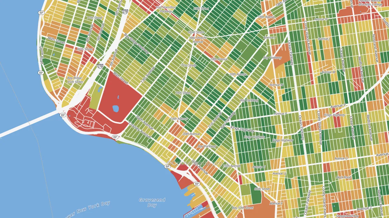 Bensonhurst, Brooklyn, NY Map of Theft Rates