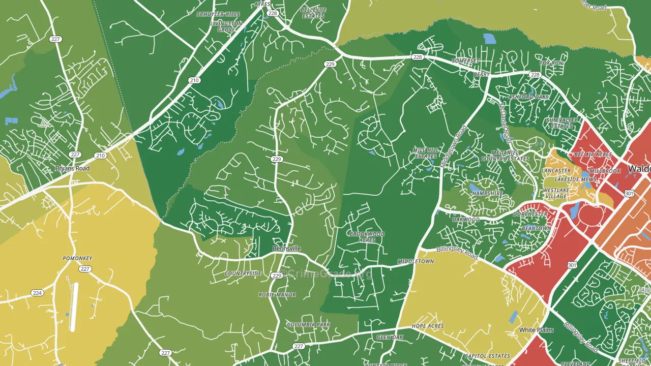 Bensville, Waldorf, MD Map of Theft Rates