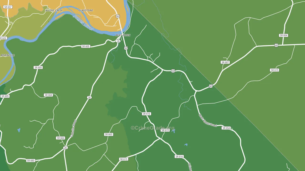 Bent Creek, VA Map of Theft Rates