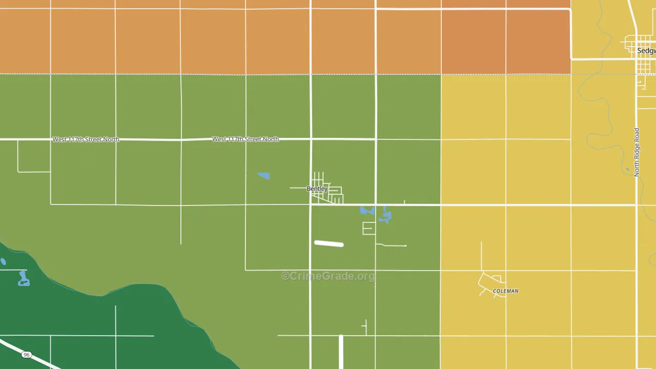 Bentley, KS Map of Theft Rates