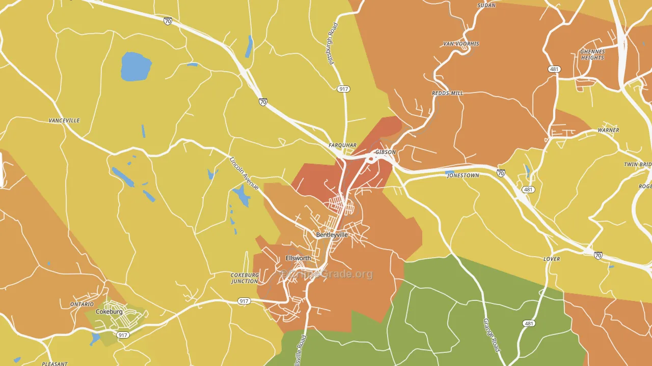 Bentleyville, PA Map of Theft Rates