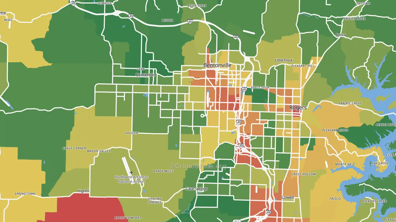 Benton County, AR Map of Theft Rates