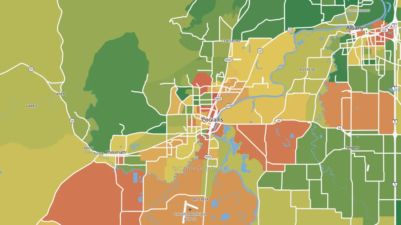 Benton County, OR Map of Theft Rates