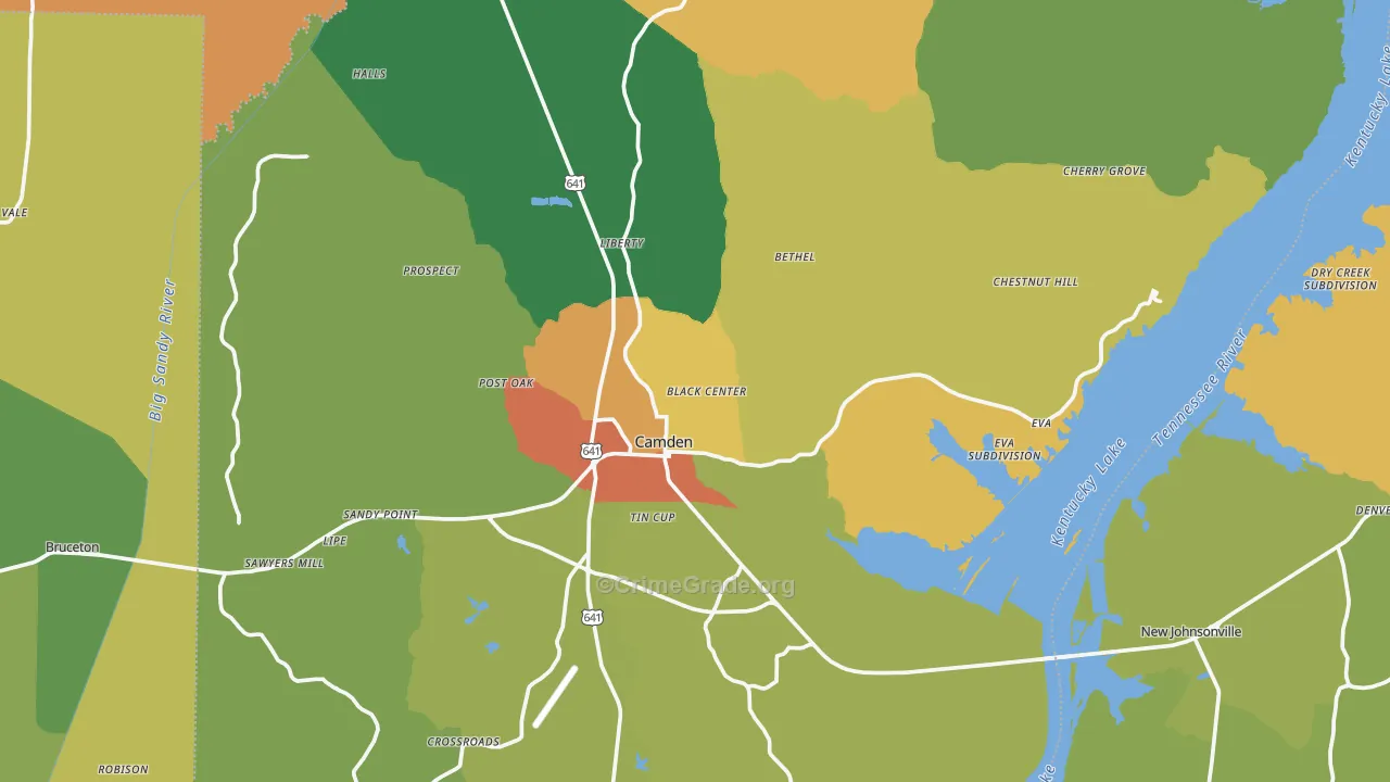 Benton County, TN Map of Theft Rates