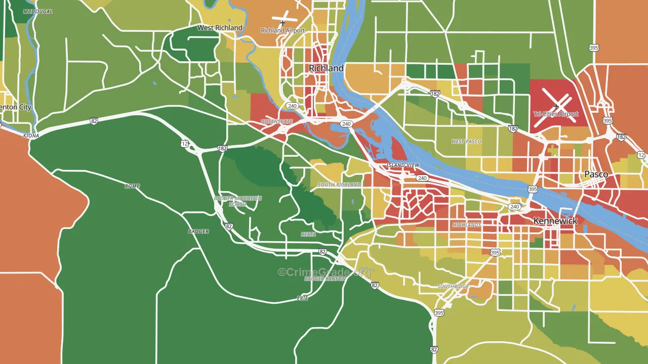 Benton County, WA Map of Theft Rates