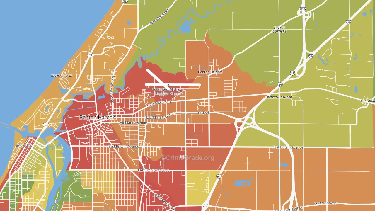 Benton Heights, MI Map of Theft Rates