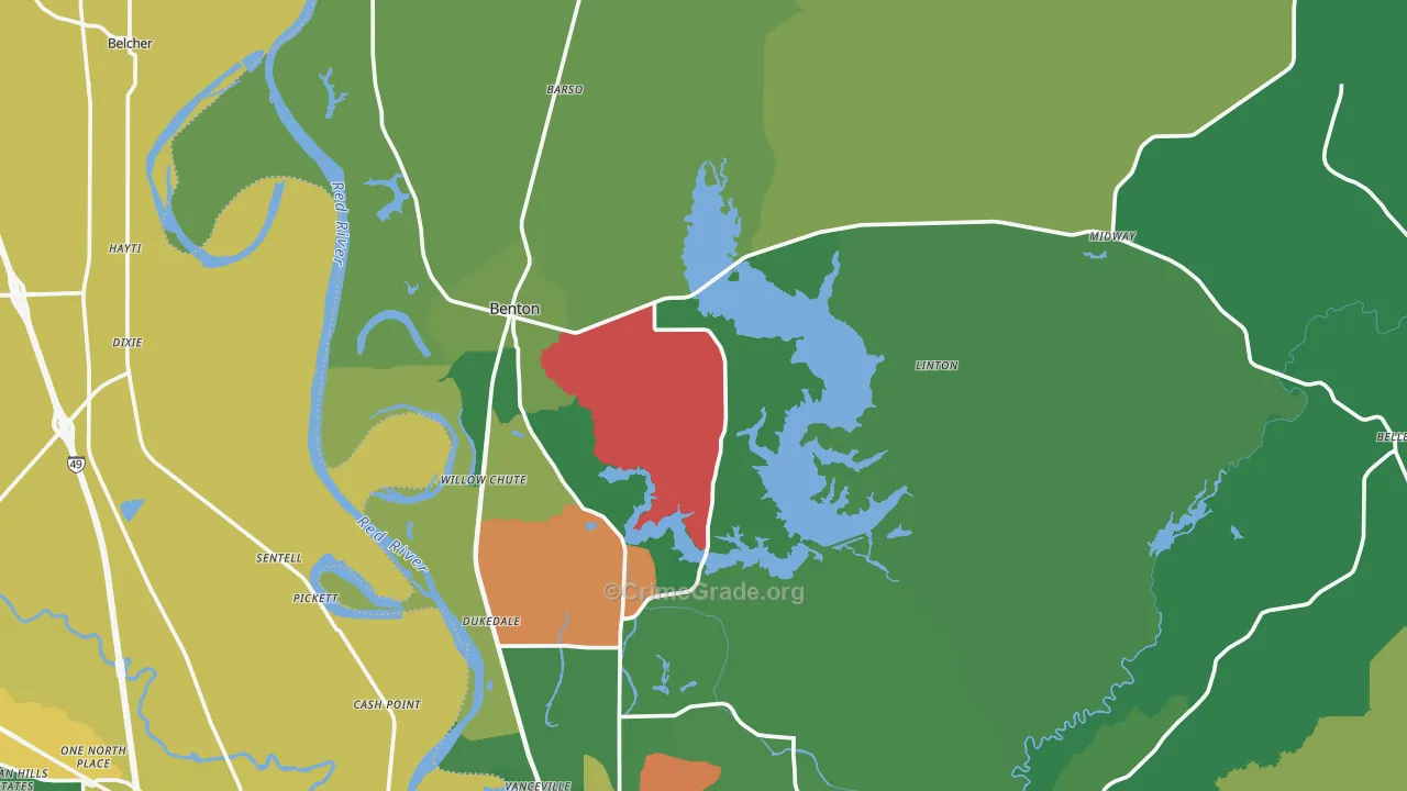 Benton, LA Map of Theft Rates