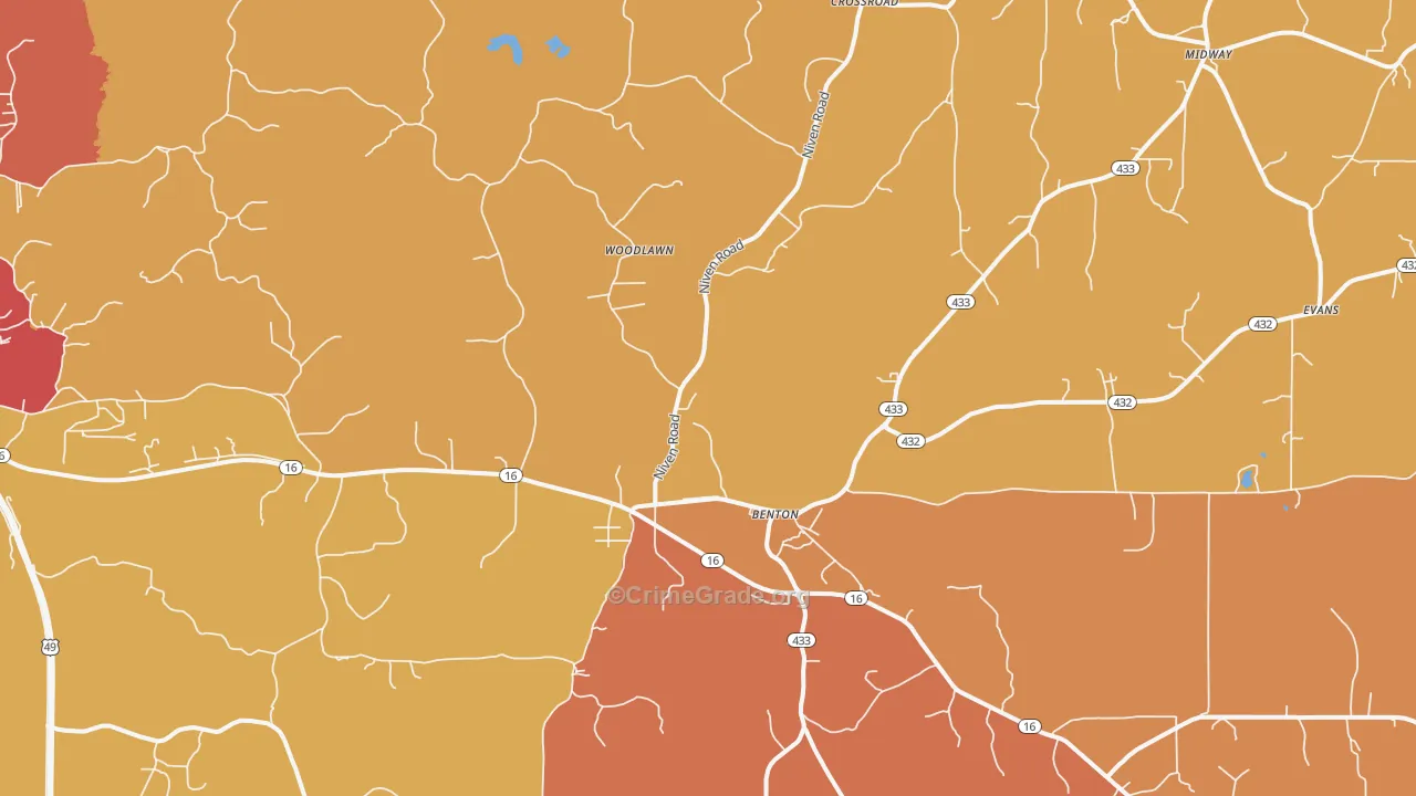 Benton, MS Map of Theft Rates