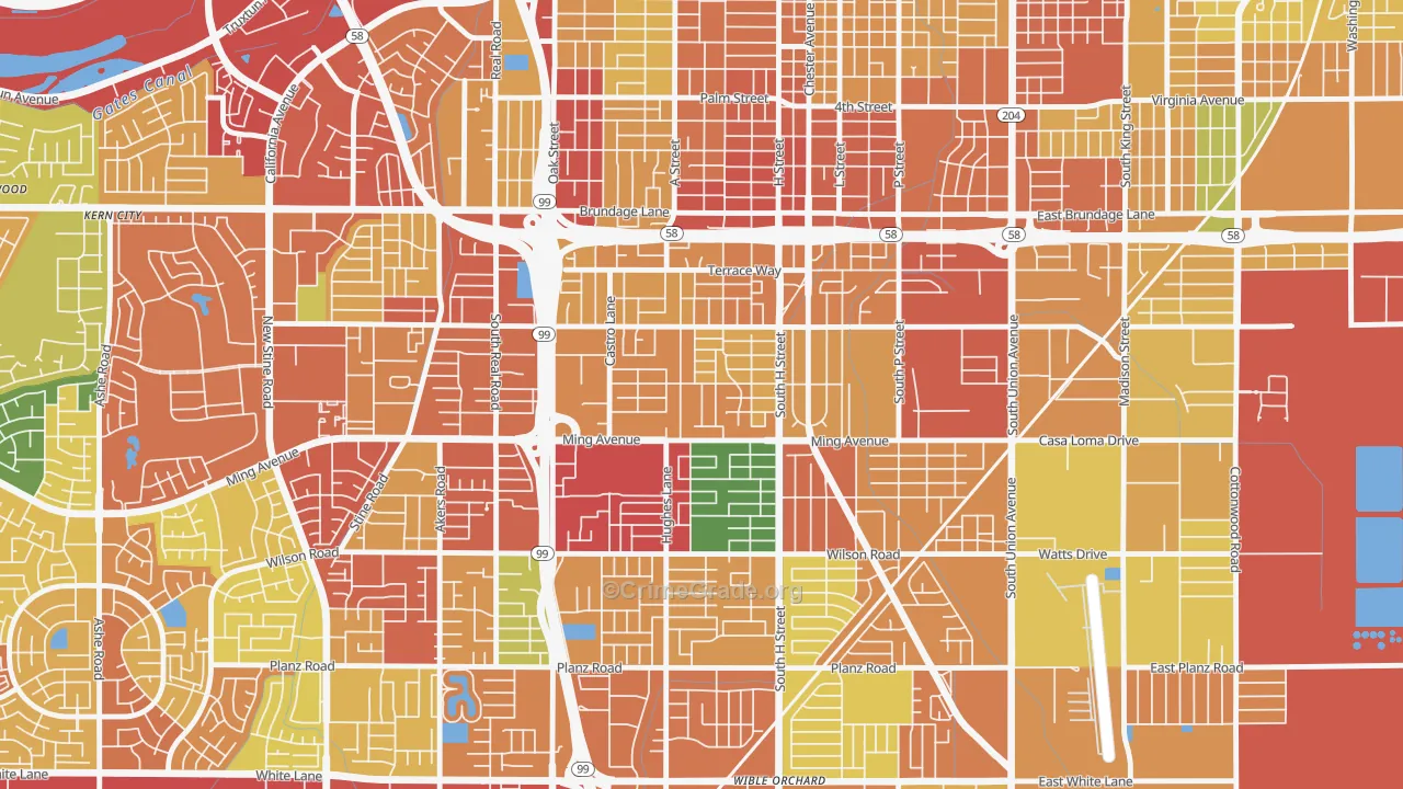 Benton Park, Bakersfield, CA Map of Theft Rates