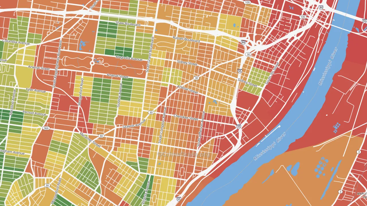 Benton Park West, St. Louis, MO Map of Theft Rates
