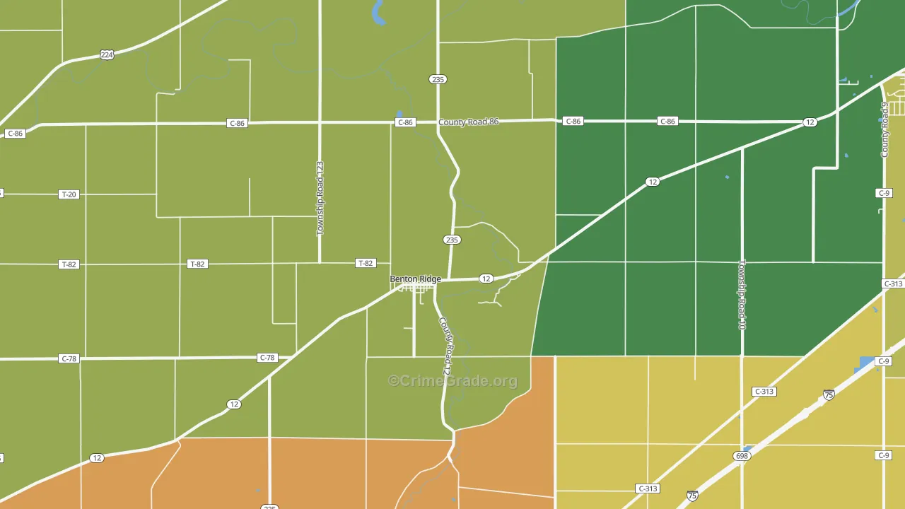 Benton Ridge, OH Map of Theft Rates