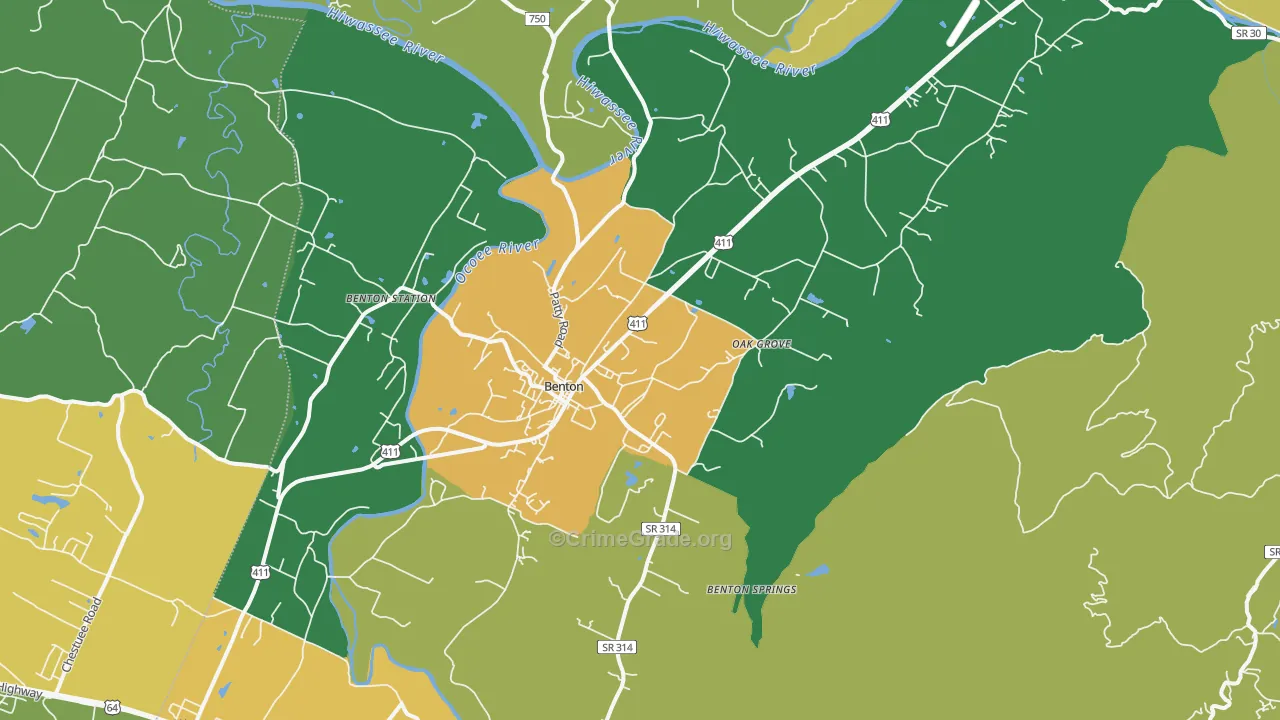 Benton, TN Map of Theft Rates