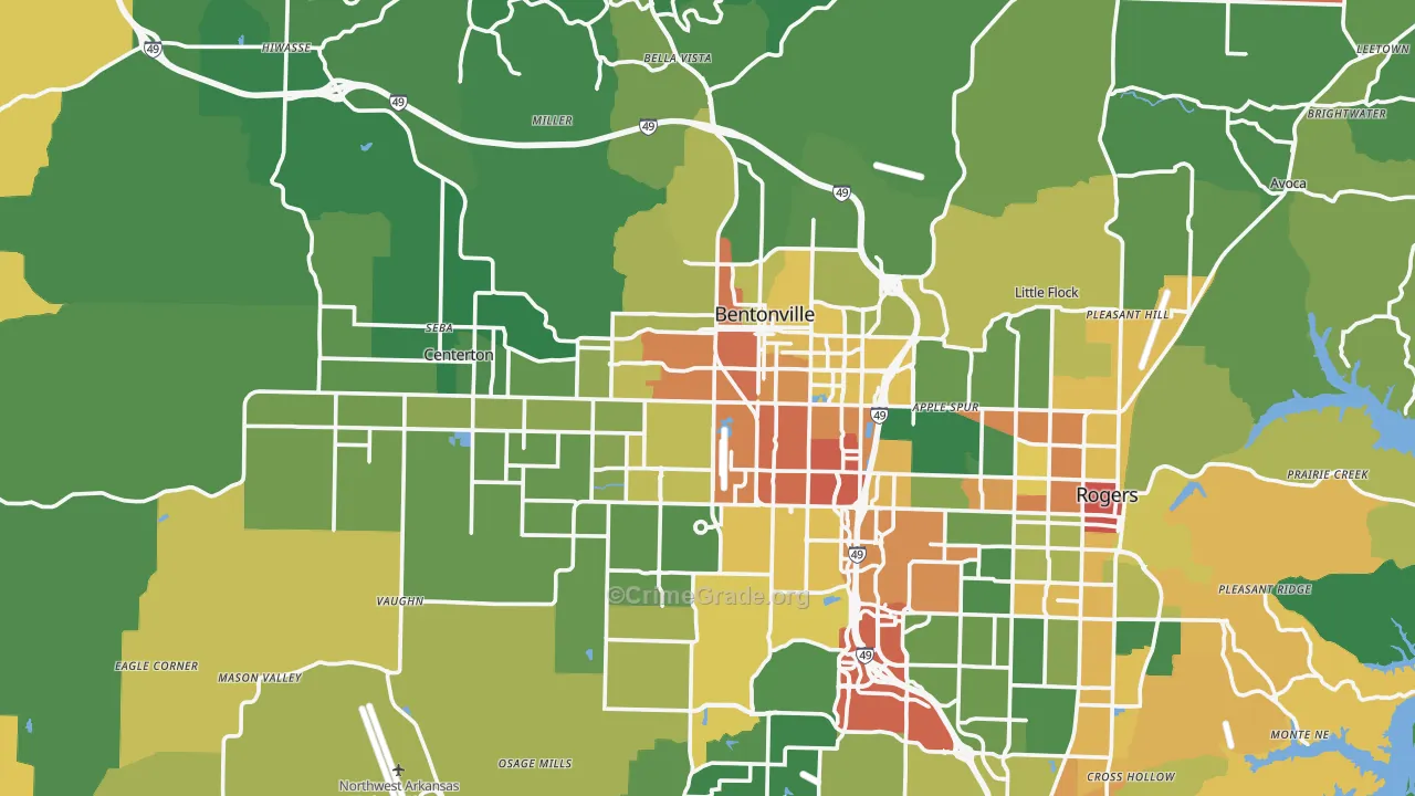 Bentonville, AR Map of Theft Rates