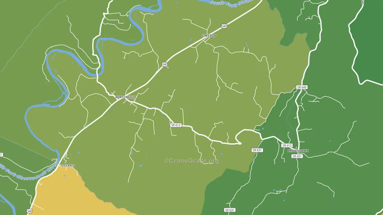 Bentonville, VA Map of Theft Rates