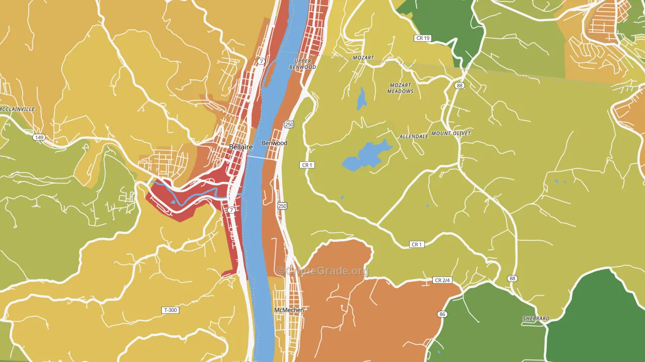 Benwood, WV Map of Theft Rates