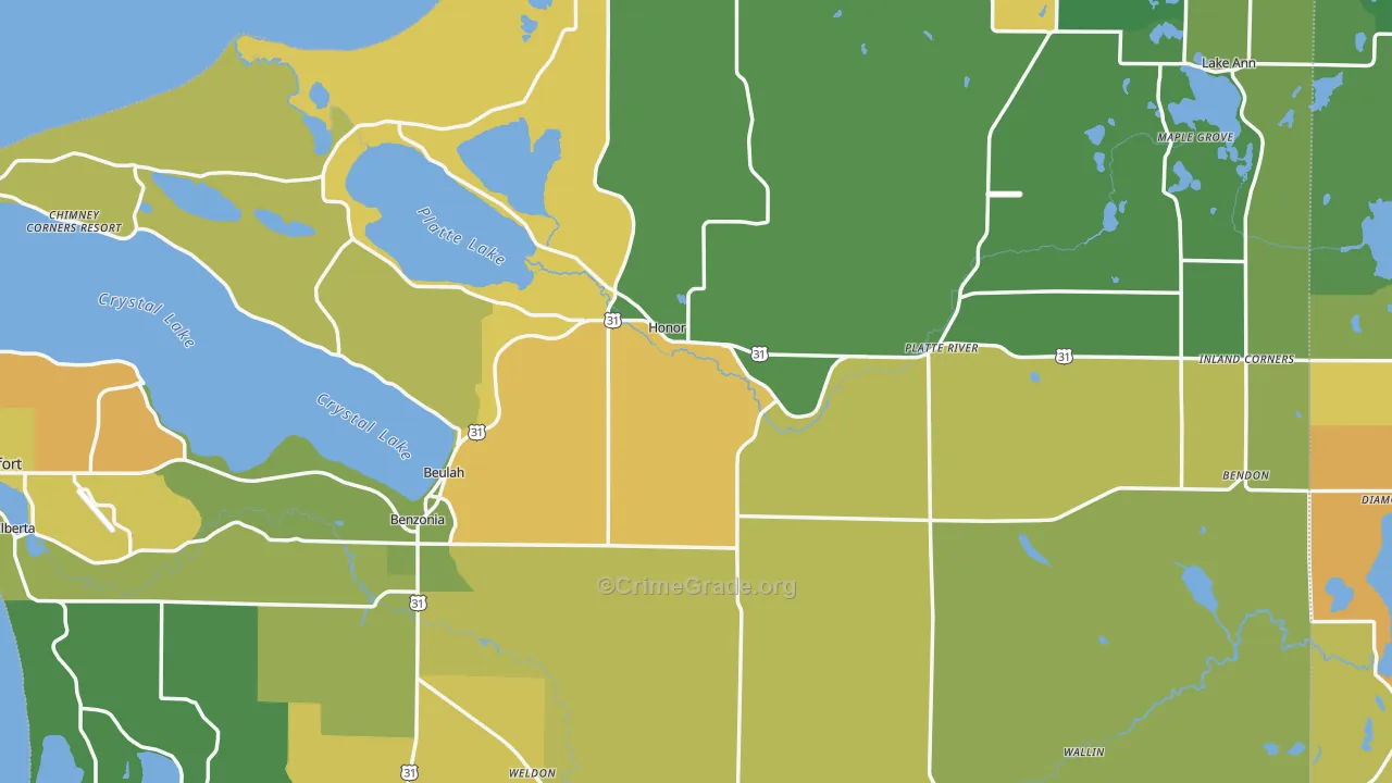 Benzie County, MI Map of Theft Rates