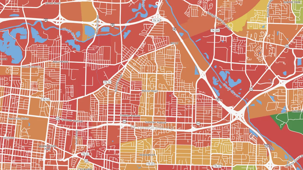Berclair-Highland Heights, Memphis, TN Map of Theft Rates