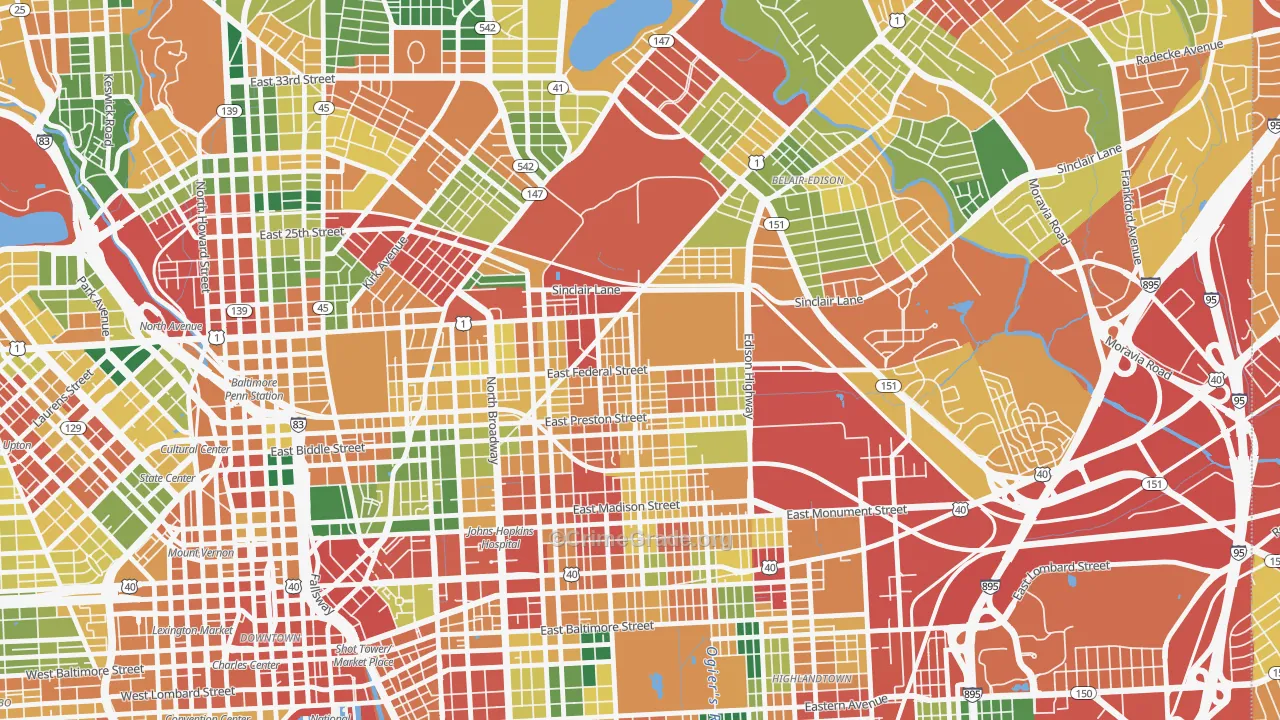 Berea, Baltimore, MD Map of Theft Rates