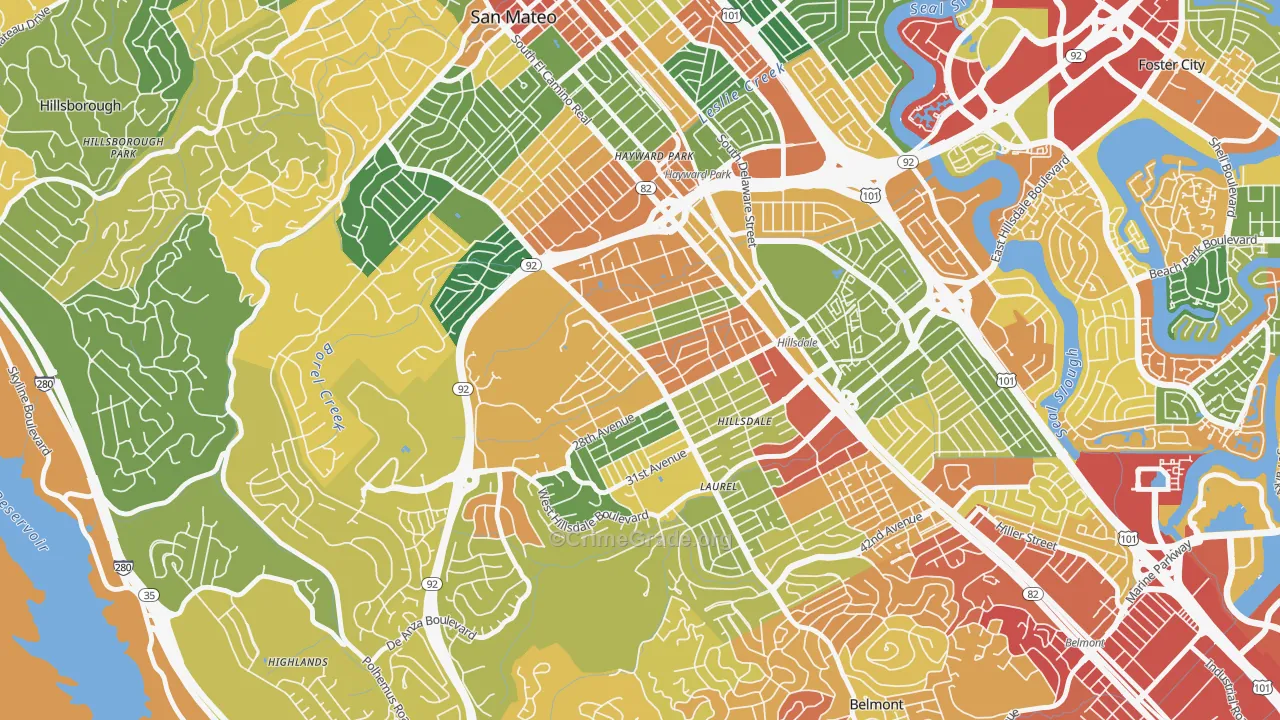 Beresford, San Mateo, CA Map of Theft Rates