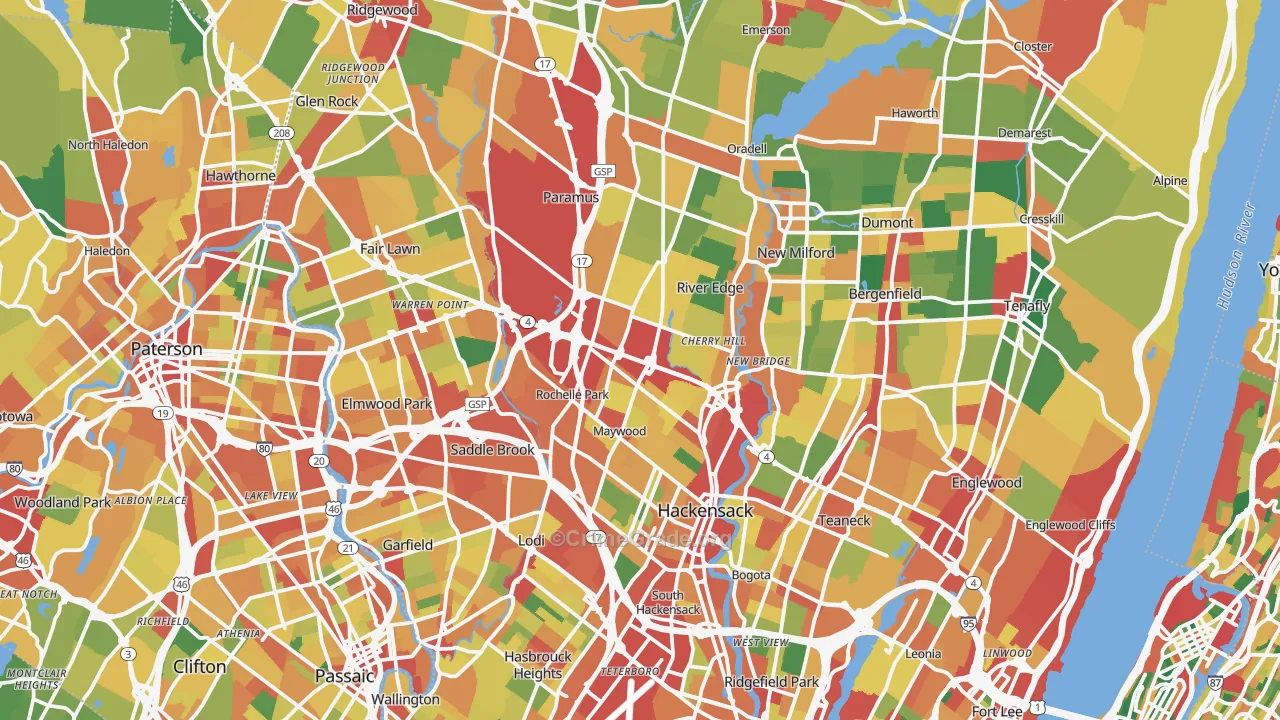 Bergen County, NJ Map of Theft Rates