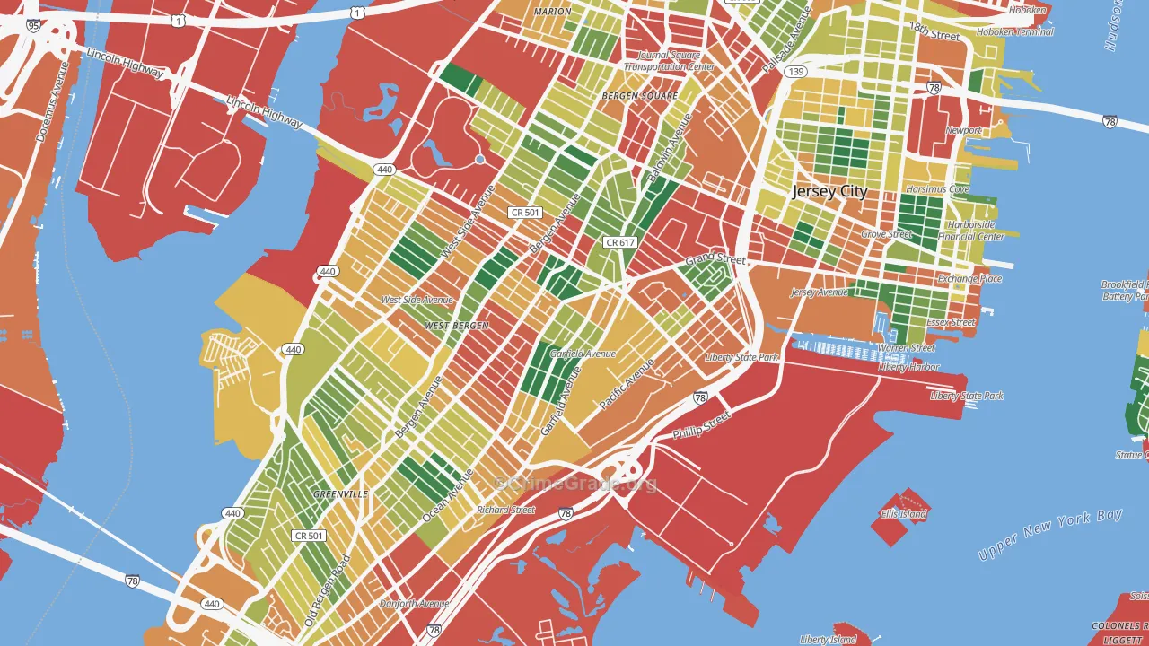 Bergen-Lafayette, Jersey City, NJ Map of Theft Rates