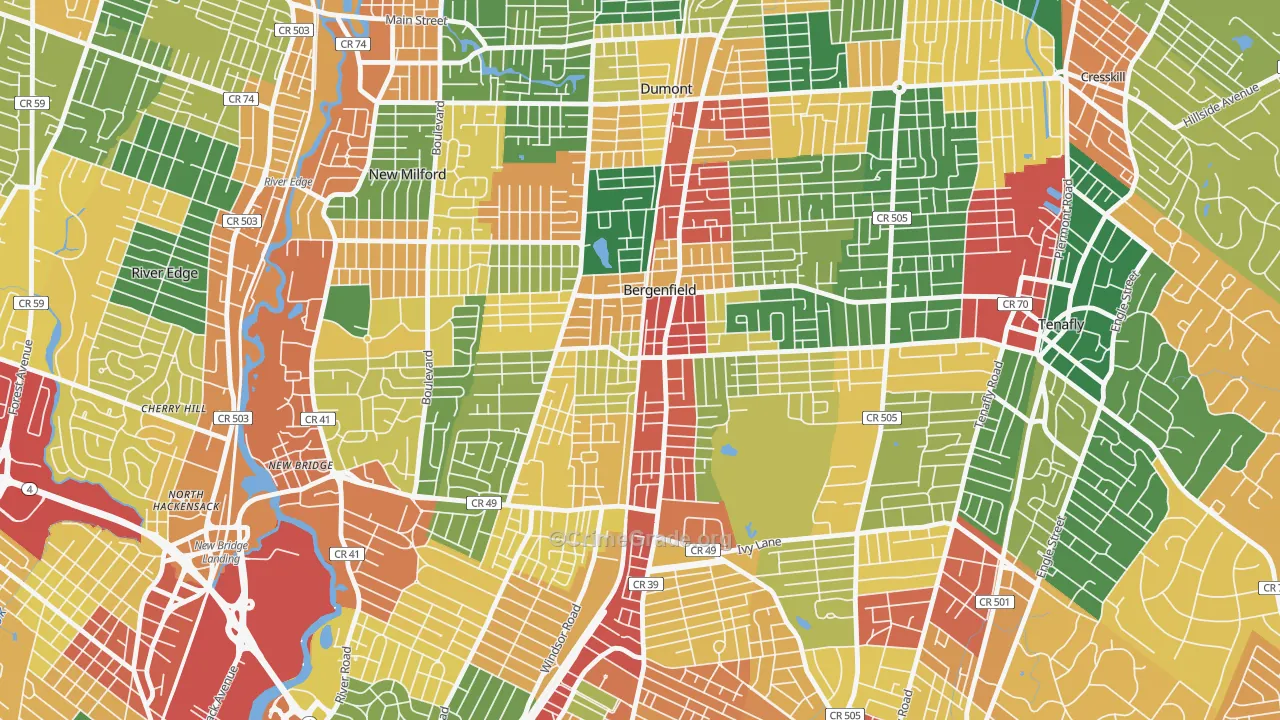 Bergenfield, NJ Map of Theft Rates