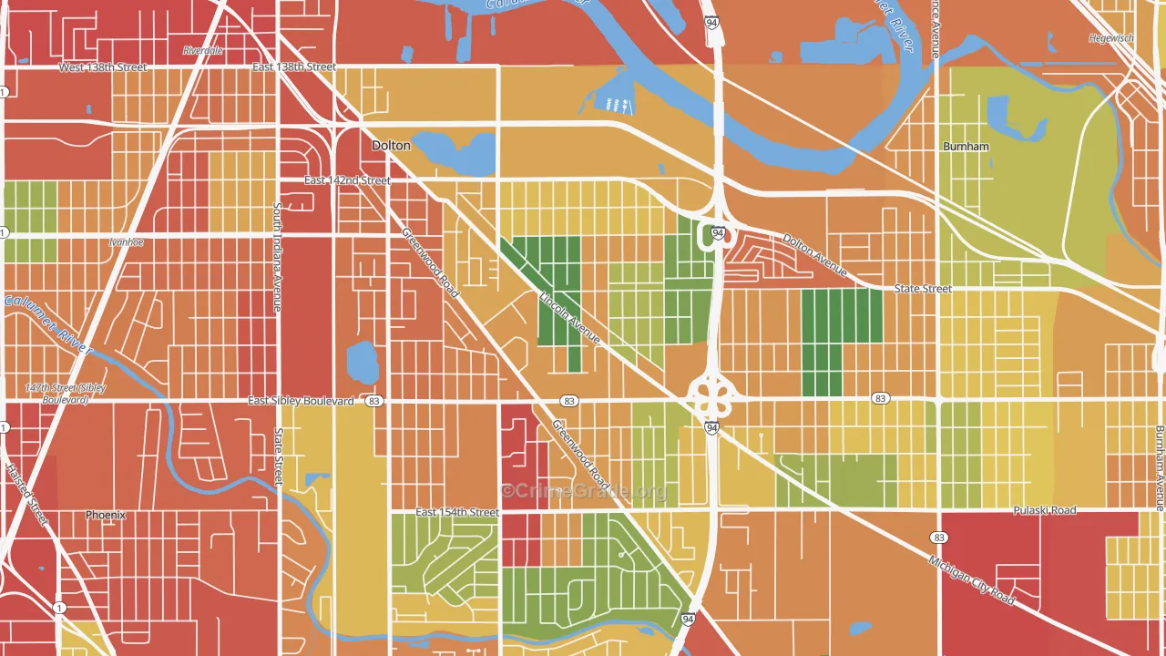 Berger, Dolton, IL Map of Theft Rates