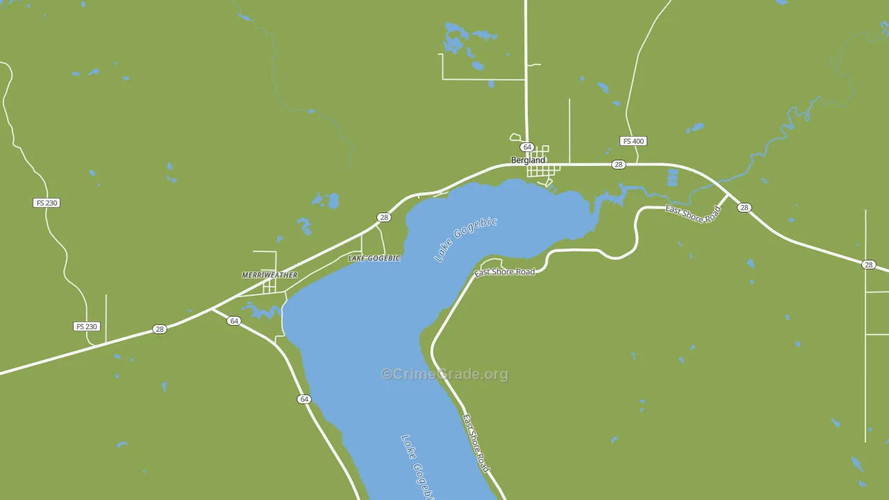 Bergland, MI Map of Theft Rates