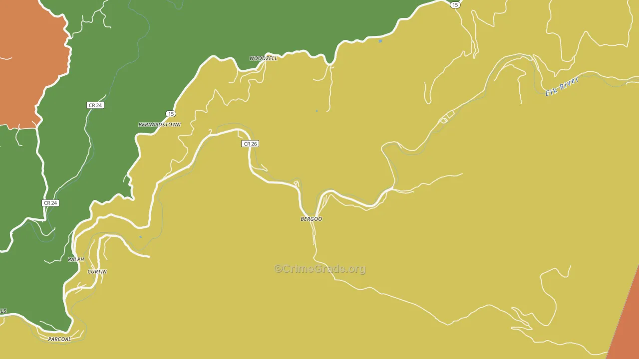 Bergoo, WV Map of Theft Rates