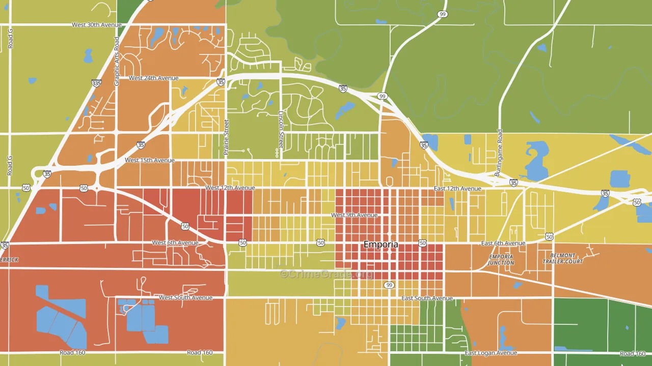 Berkeley Hills, Emporia, KS Map of Theft Rates