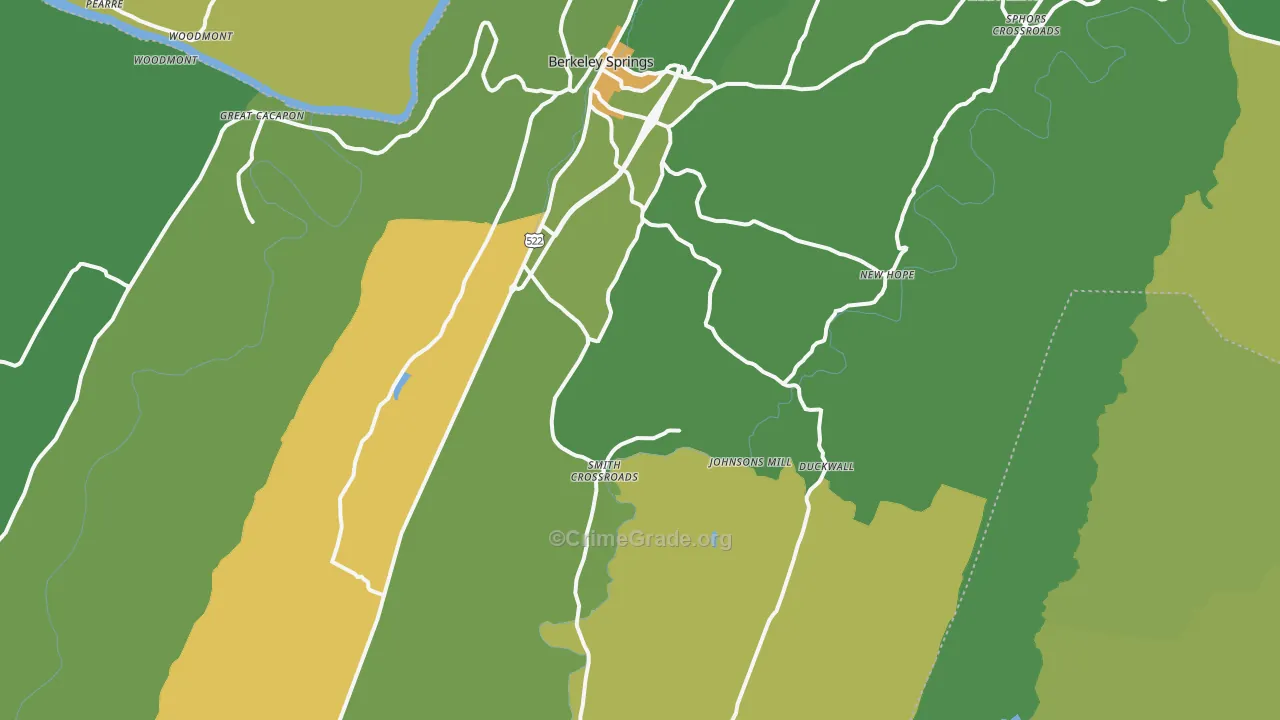Berkeley Springs, WV Map of Theft Rates