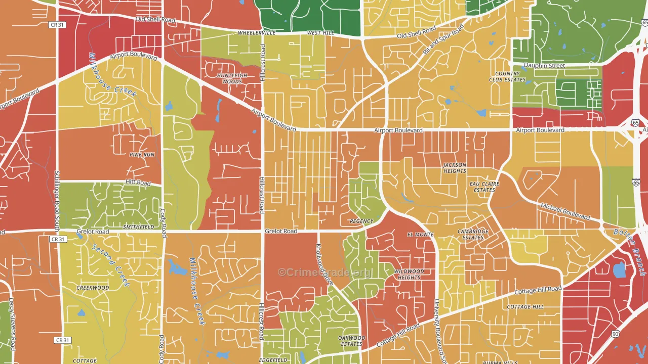 Berkleigh, Mobile, AL Map of Theft Rates