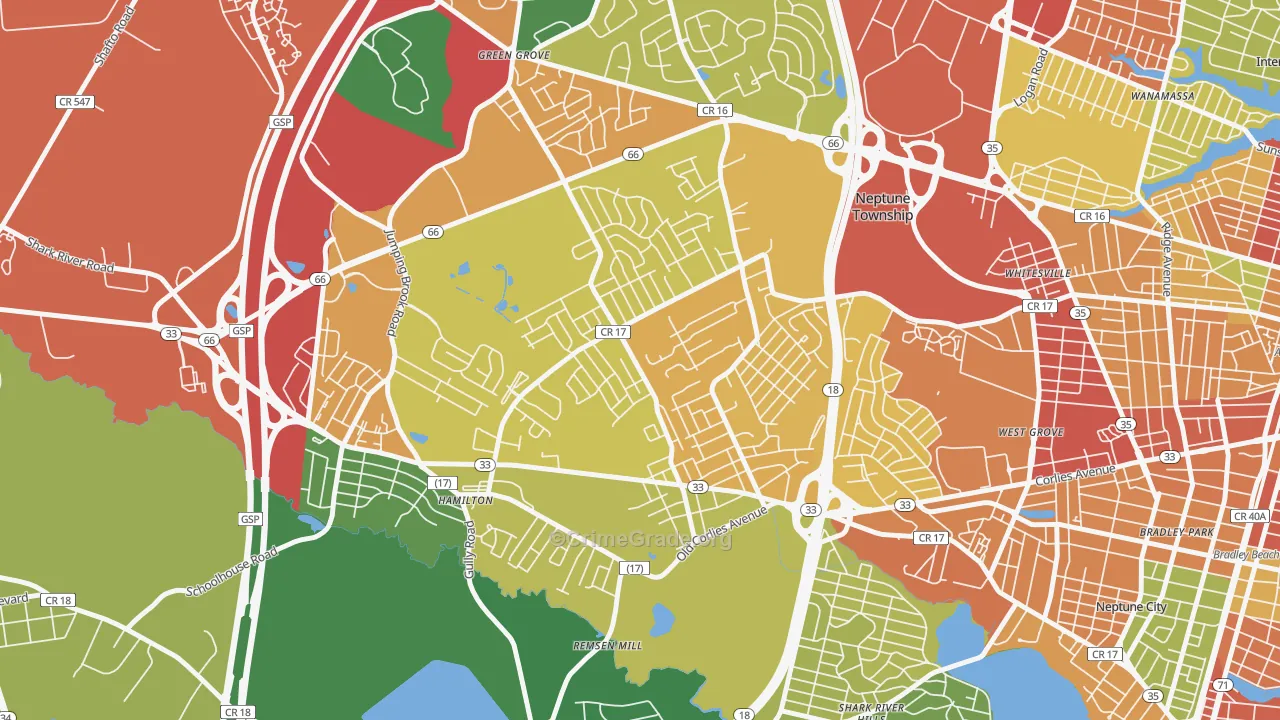 Berkley Estates, Neptune, NJ Map of Theft Rates