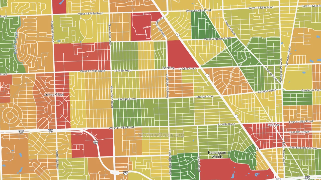 Berkley, MI Map of Theft Rates