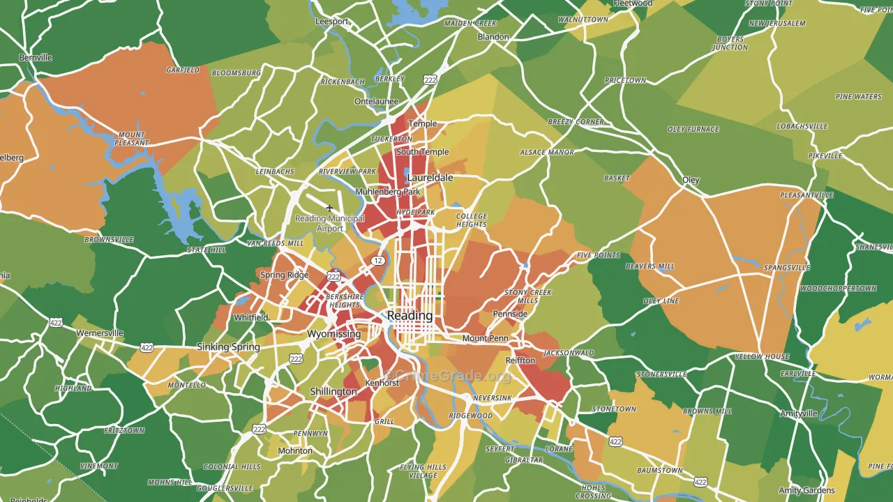Berks County, PA Map of Theft Rates
