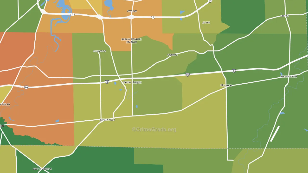Berlin Heights, OH Map of Theft Rates