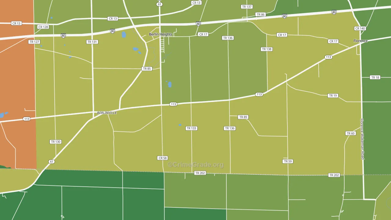 Berlinville, OH Map of Theft Rates