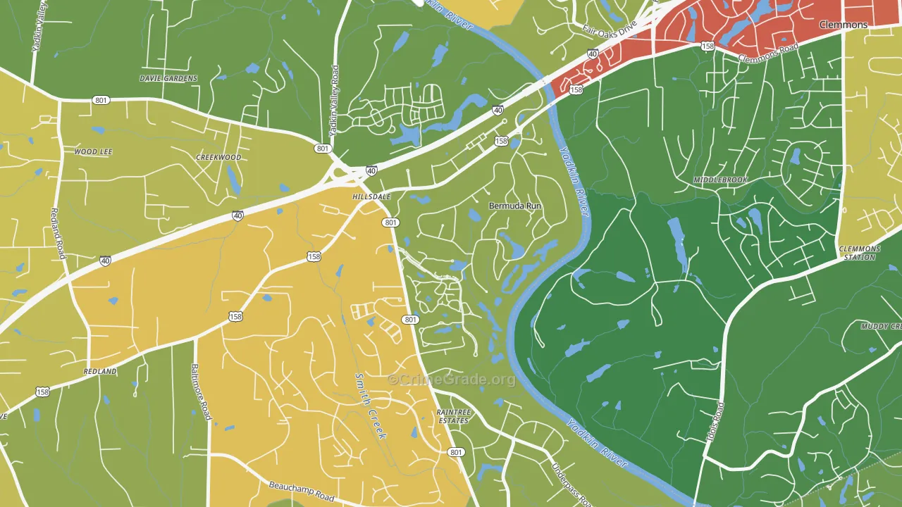 Bermuda Run, NC Map of Theft Rates
