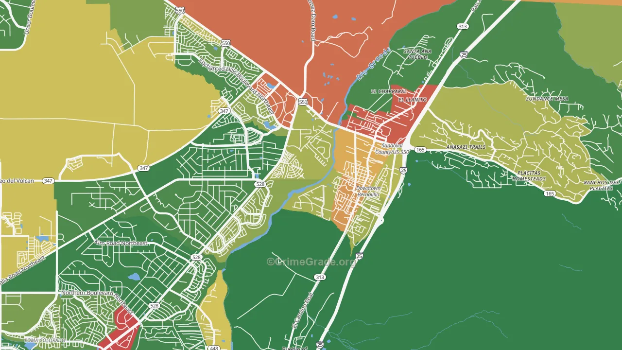 Bernalillo, NM Map of Theft Rates